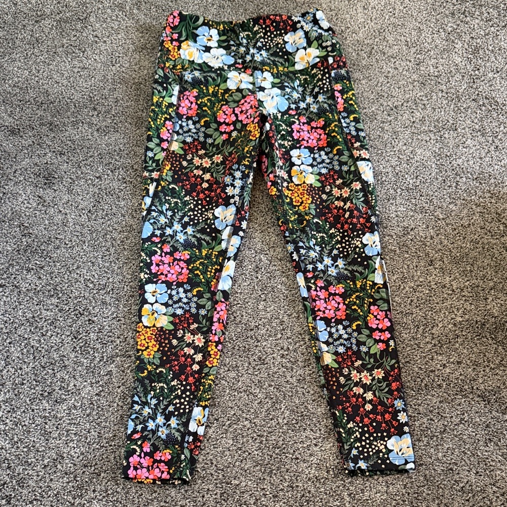 Laura Ashley Black Floral Print Leggings with Multicolor Blooms